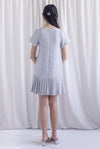 Boston Sleeved Tweed Gold Buttons Pleat Hem Dress In Grey
