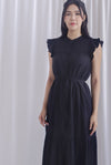 Breen Pleated Frill Sleeve Buttons Dress In Black