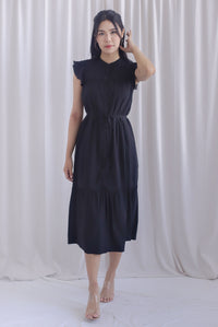 Breen Pleated Frill Sleeve Buttons Dress In Black