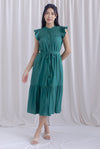 Breen Pleated Frill Sleeve Buttons Dress In Green