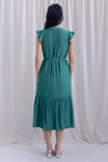 Breen Pleated Frill Sleeve Buttons Dress In Green