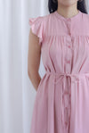 Breen Pleated Frill Sleeve Buttons Dress In Rose Pink