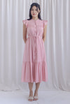 Breen Pleated Frill Sleeve Buttons Dress In Rose Pink