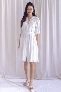 Briella Lattice Insert Buttons Down Dress In White