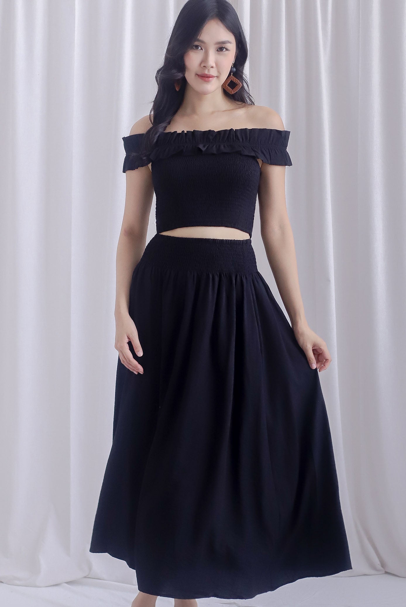 Cadence Smocked Maxi Skirt In Black