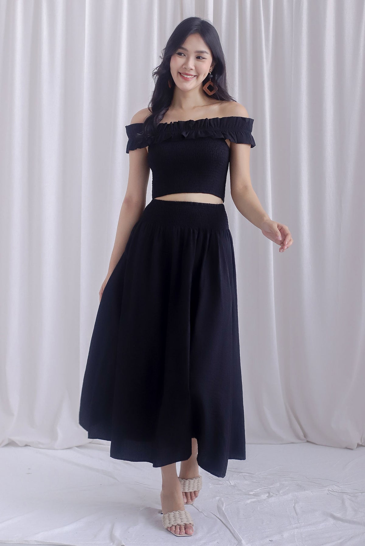 Cadence Smocked Maxi Skirt In Black