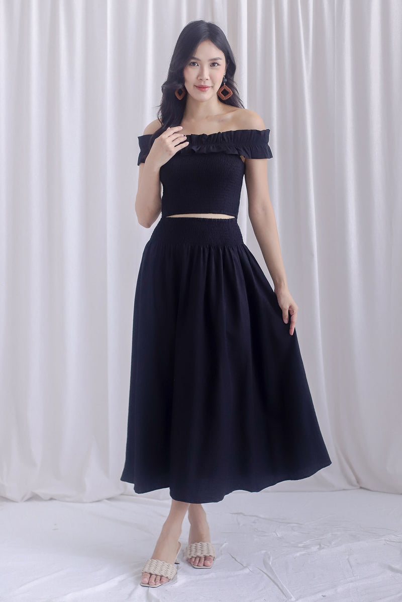 Cadence Smocked Maxi Skirt In Black