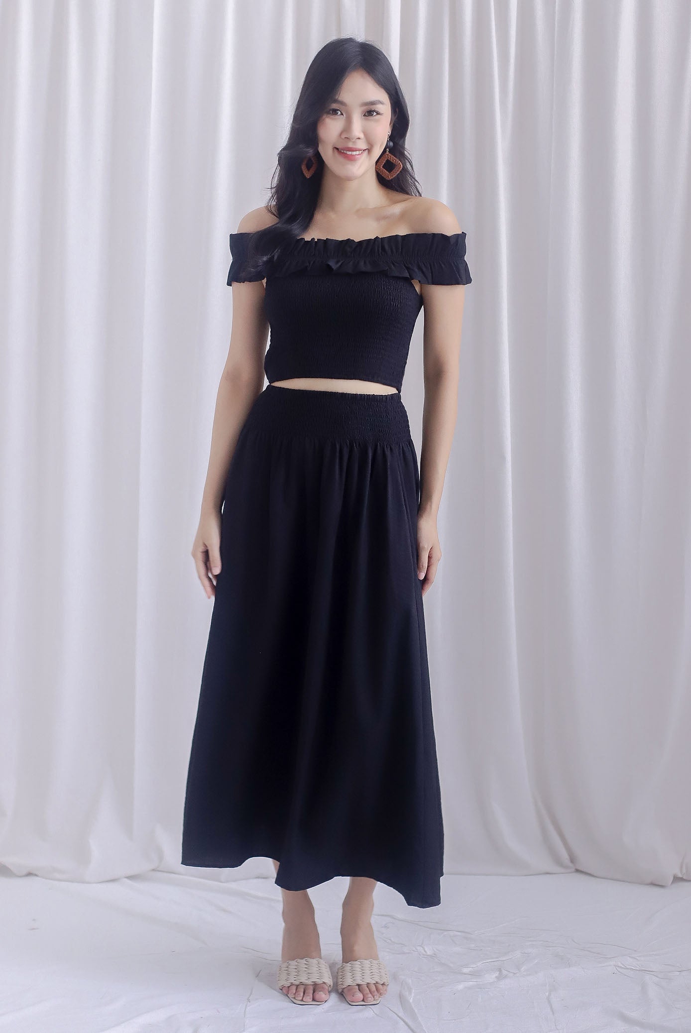 Cadence Smocked Maxi Skirt In Black