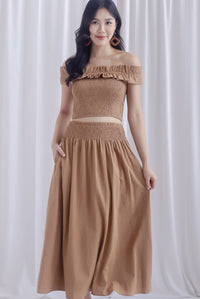 Cadence Smocked Maxi Skirt In Mocha