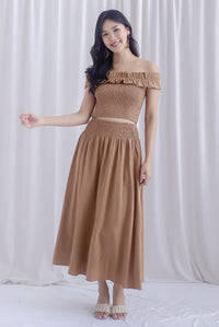 Cadence Smocked Maxi Skirt In Mocha