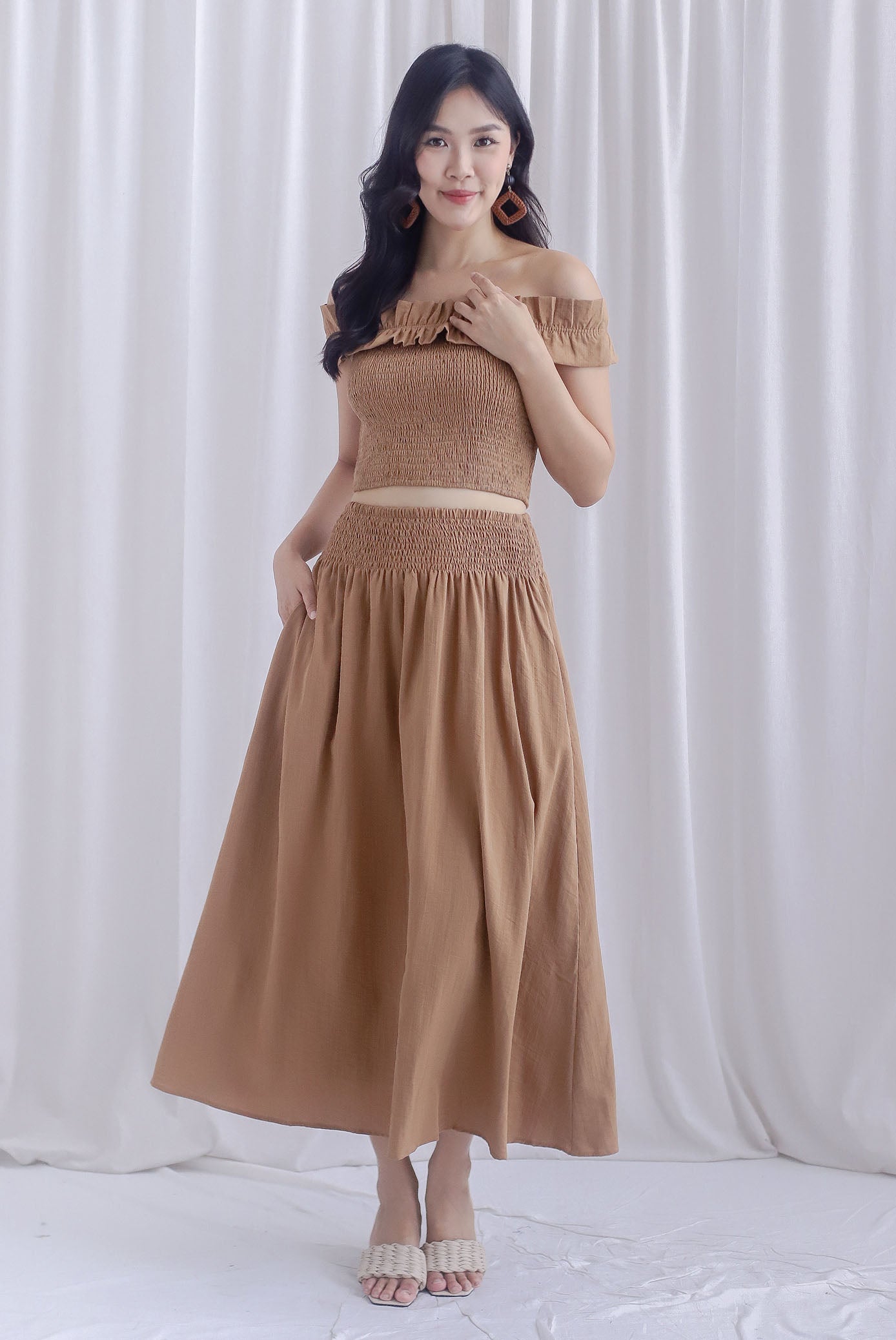 Cadence Smocked Maxi Skirt In Mocha