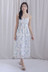 Calybrid Embro Floral Spag Scallop Dress In Blue