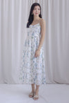 Calybrid Embro Floral Spag Scallop Dress In Blue