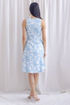 Carin Cross Overlap Midi Dress In Blue Floral