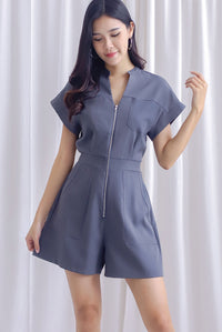 Carl Zip Up Utility Romper In Dark Grey