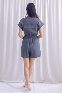 Carl Zip Up Utility Romper In Dark Grey