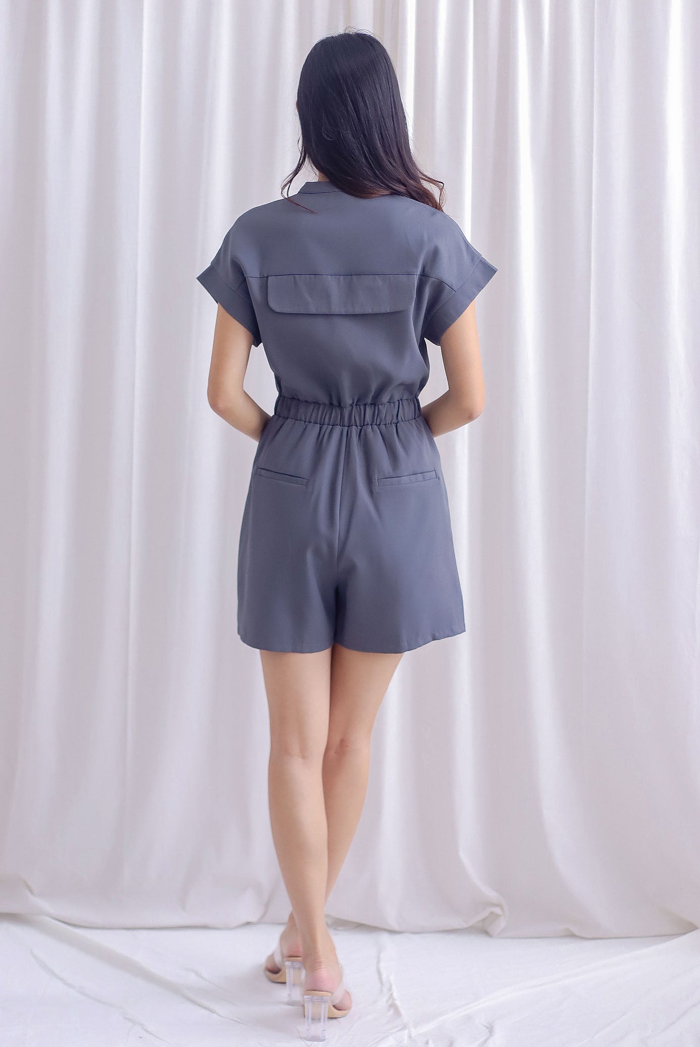 Carl Zip Up Utility Romper In Dark Grey