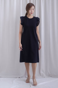 Carla Ruffle Sleeve Midi Shift Dress In Black