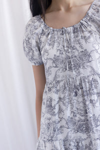 Carmela Porcelain Puffy Sleeves babydoll Dress In Black