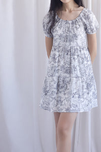 Carmela Porcelain Puffy Sleeves babydoll Dress In Black