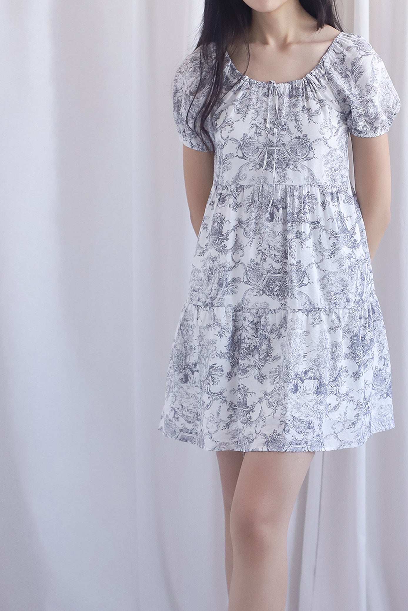 Carmela Porcelain Puffy Sleeves babydoll Dress In Black