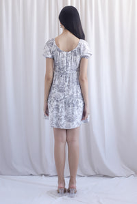 Carmela Porcelain Puffy Sleeves babydoll Dress In Black