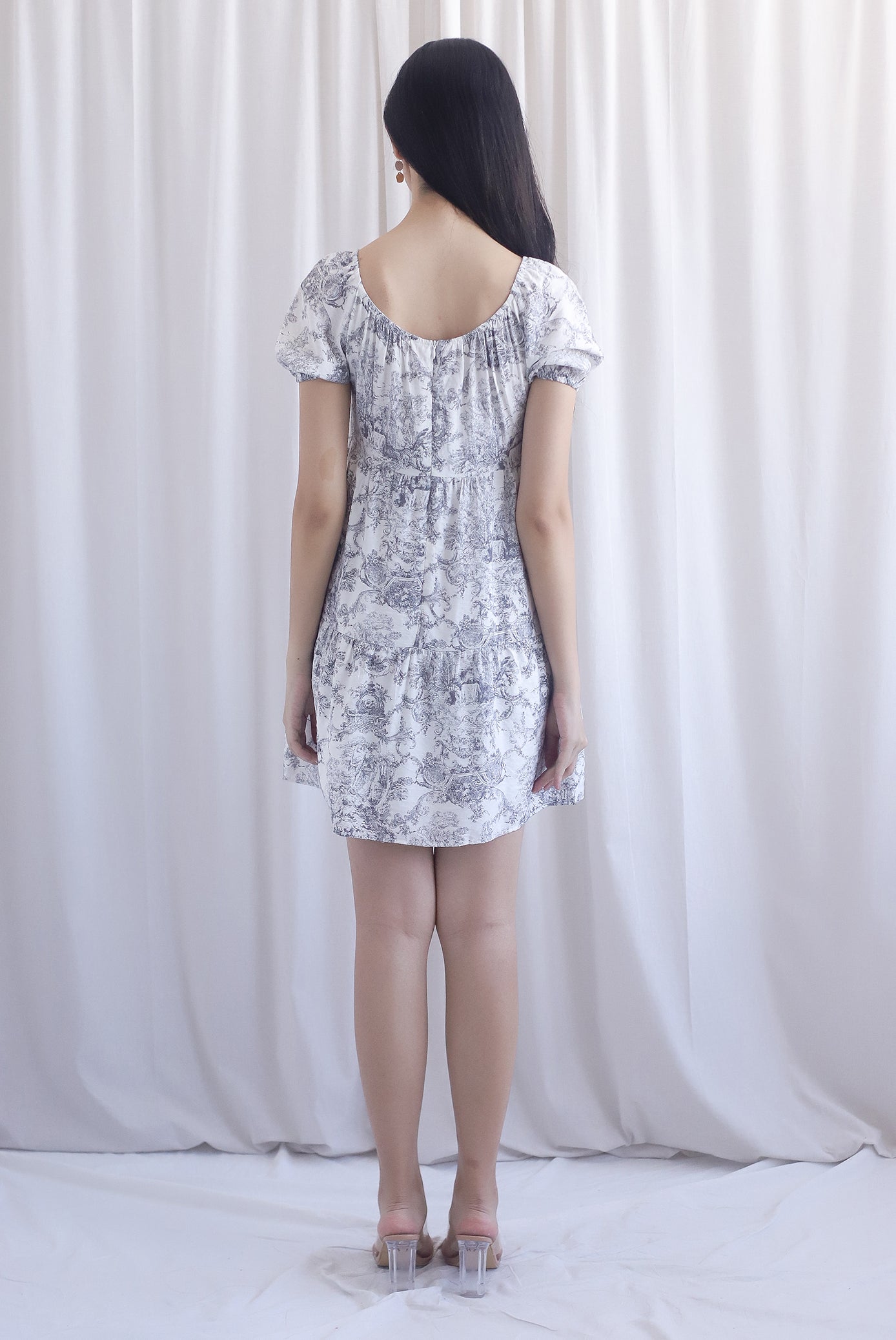 Carmela Porcelain Puffy Sleeves babydoll Dress In Black