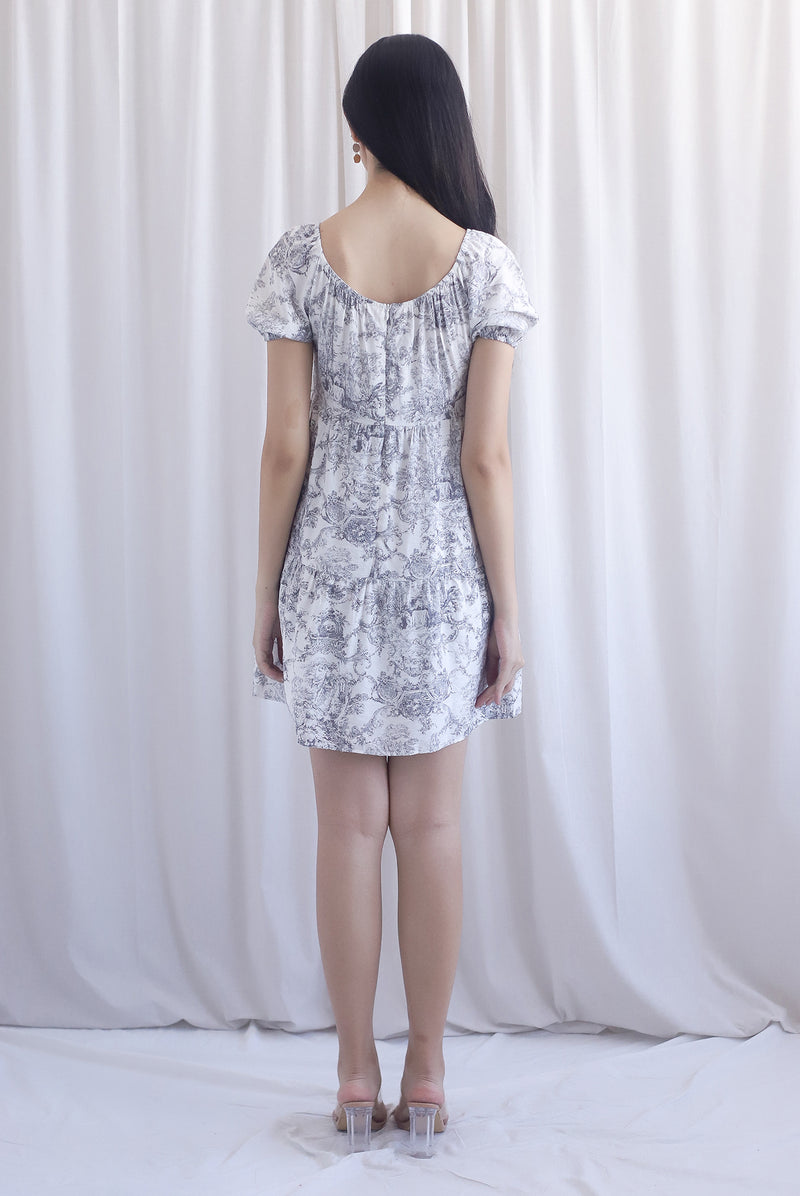 Carmela Porcelain Puffy Sleeves babydoll Dress In Black