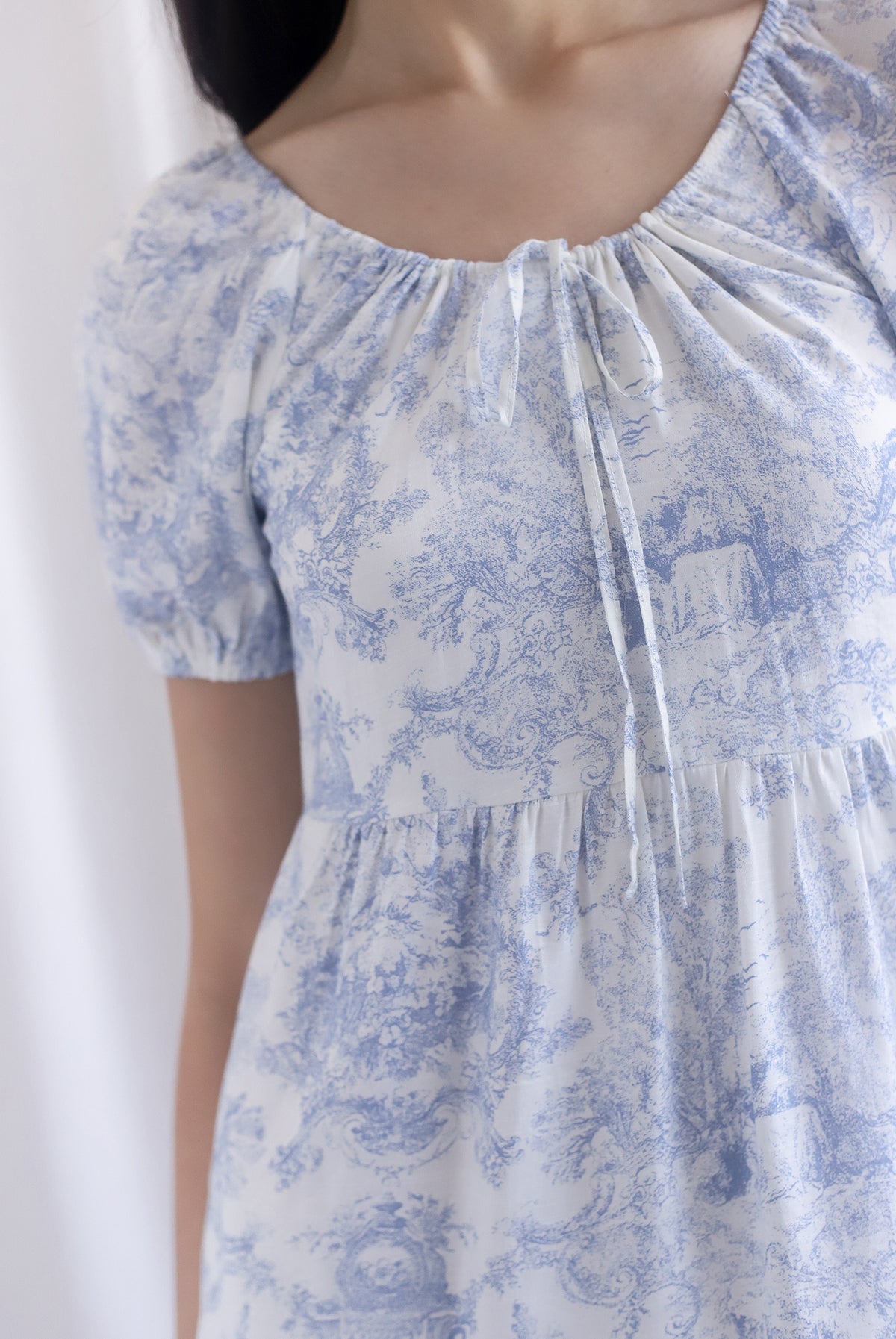 Carmela Porcelain Puffy Sleeves babydoll Dress In Blue