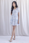 Carmela Porcelain Puffy Sleeves babydoll Dress In Blue