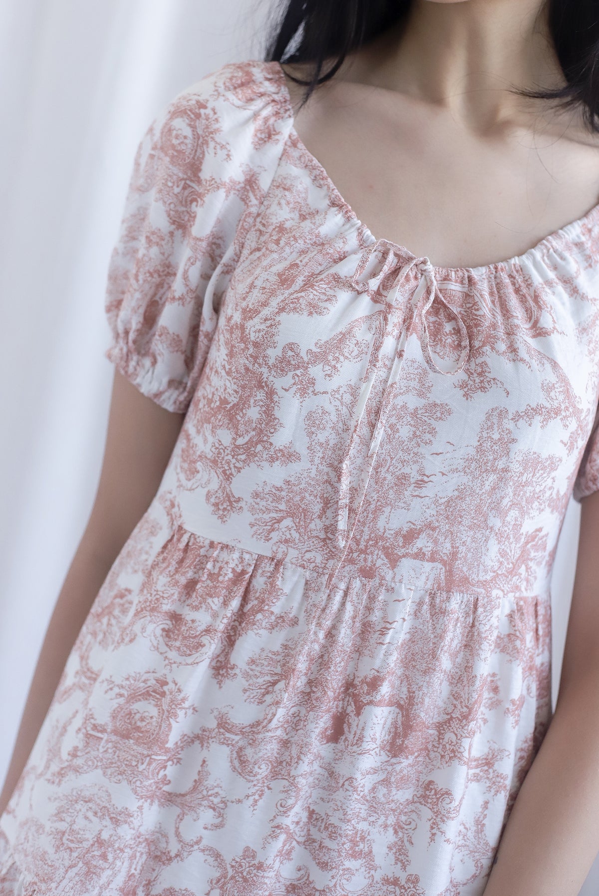 Carmela Porcelain Puffy Sleeves babydoll Dress In Rust