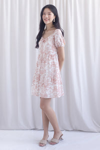 Carmela Porcelain Puffy Sleeves babydoll Dress In Rust