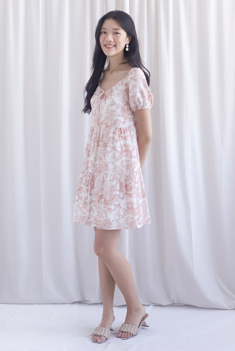 Carmela Porcelain Puffy Sleeves babydoll Dress In Rust