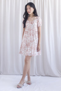 Carmela Porcelain Puffy Sleeves babydoll Dress In Rust