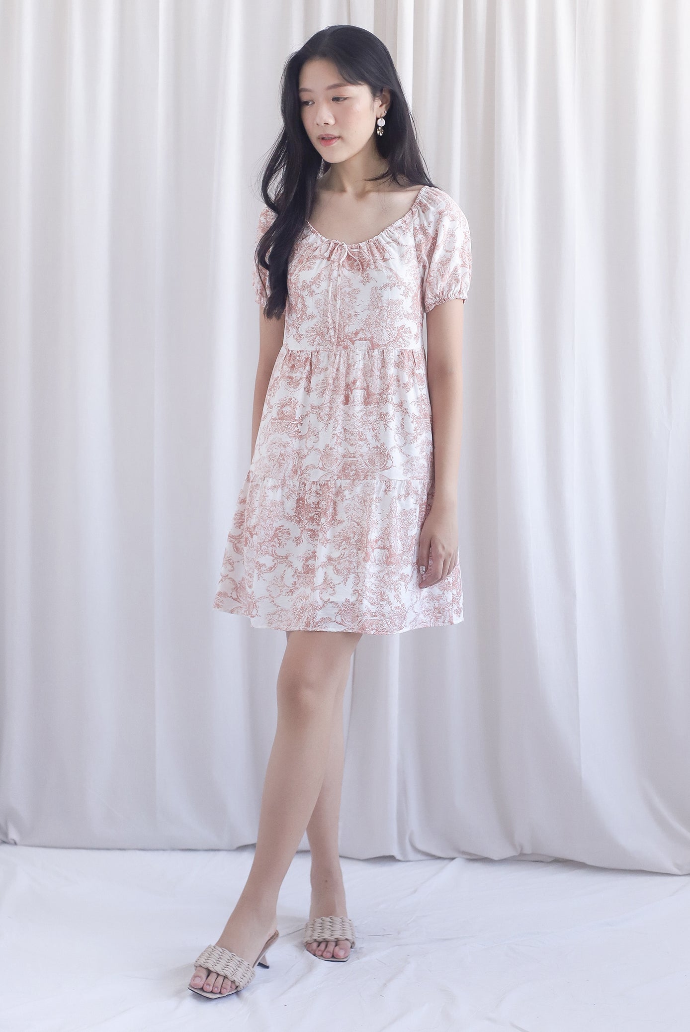 Carmela Porcelain Puffy Sleeves babydoll Dress In Rust
