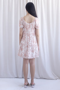 Carmela Porcelain Puffy Sleeves babydoll Dress In Rust