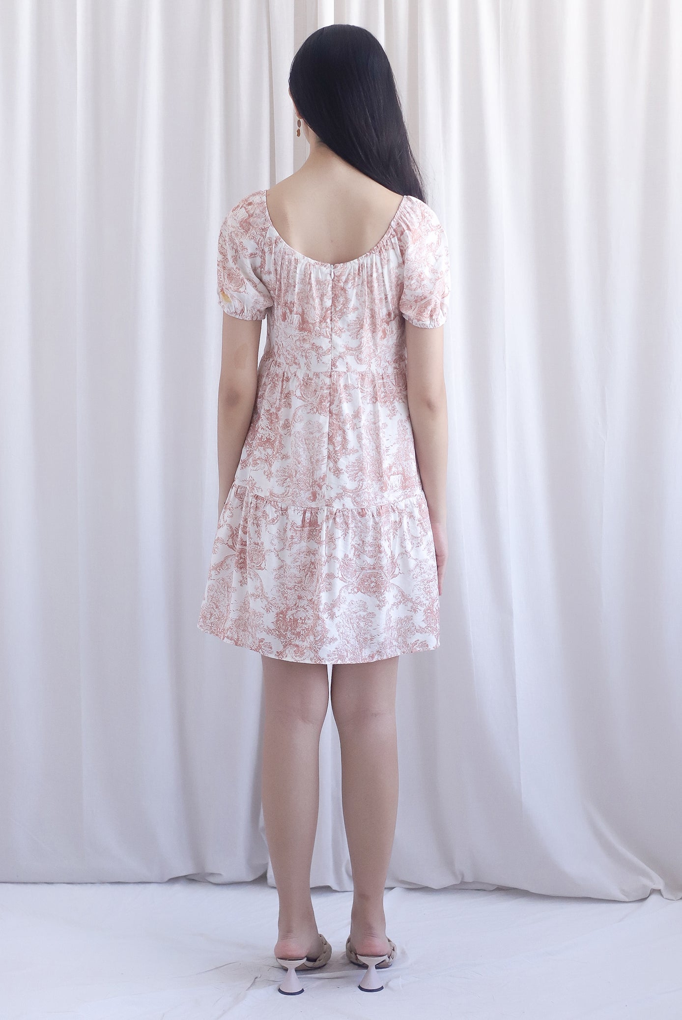 Carmela Porcelain Puffy Sleeves babydoll Dress In Rust