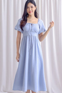 Carrington Puffy Sleeve Tie Up Maxi Dress In Blue