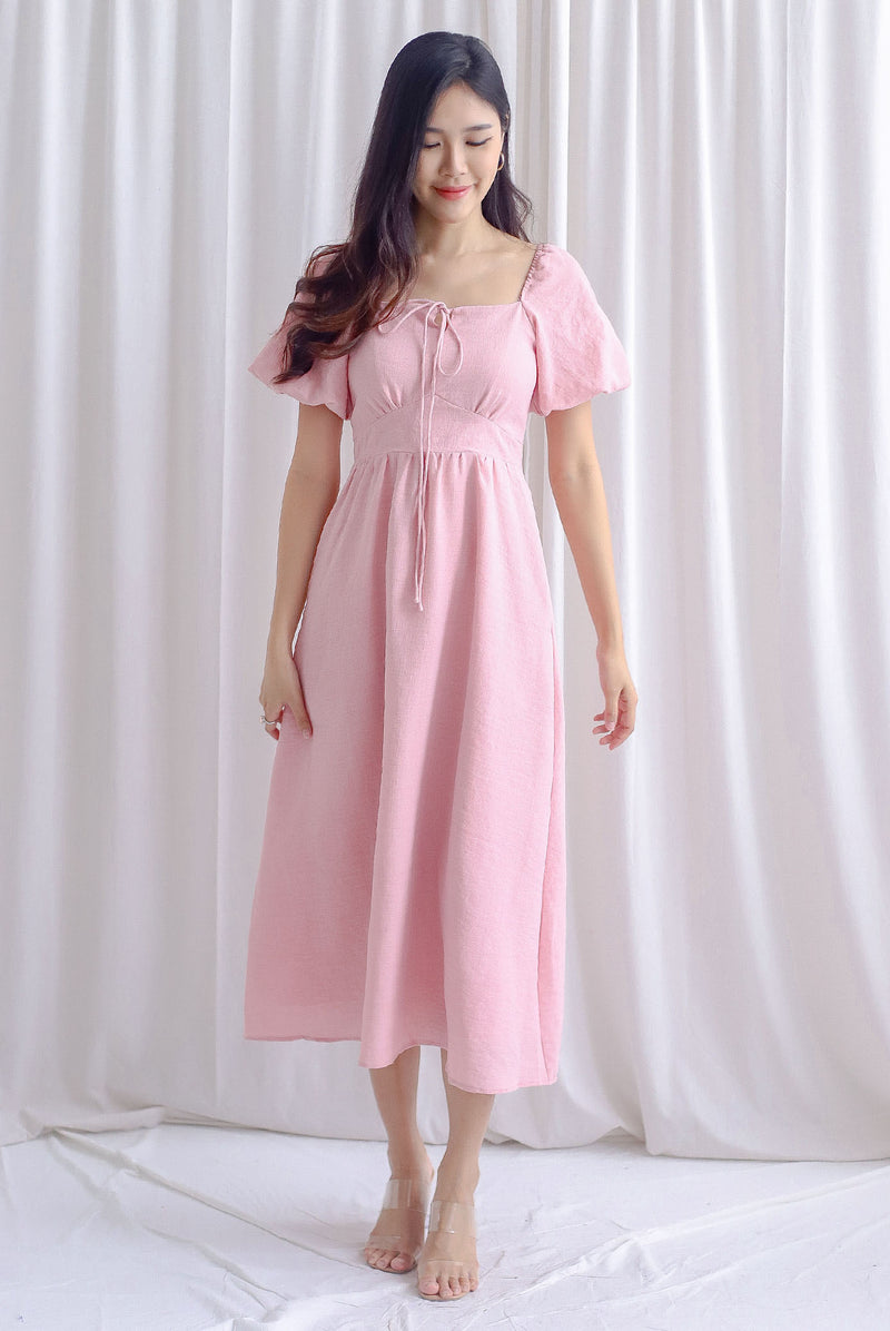 Carrington Puffy Sleeve Tie Up Maxi Dress In Pink