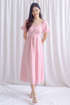 Carrington Puffy Sleeve Tie Up Maxi Dress In Pink