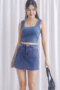 Ruperta Padded Cropped Square Neck Top In Steel Blue