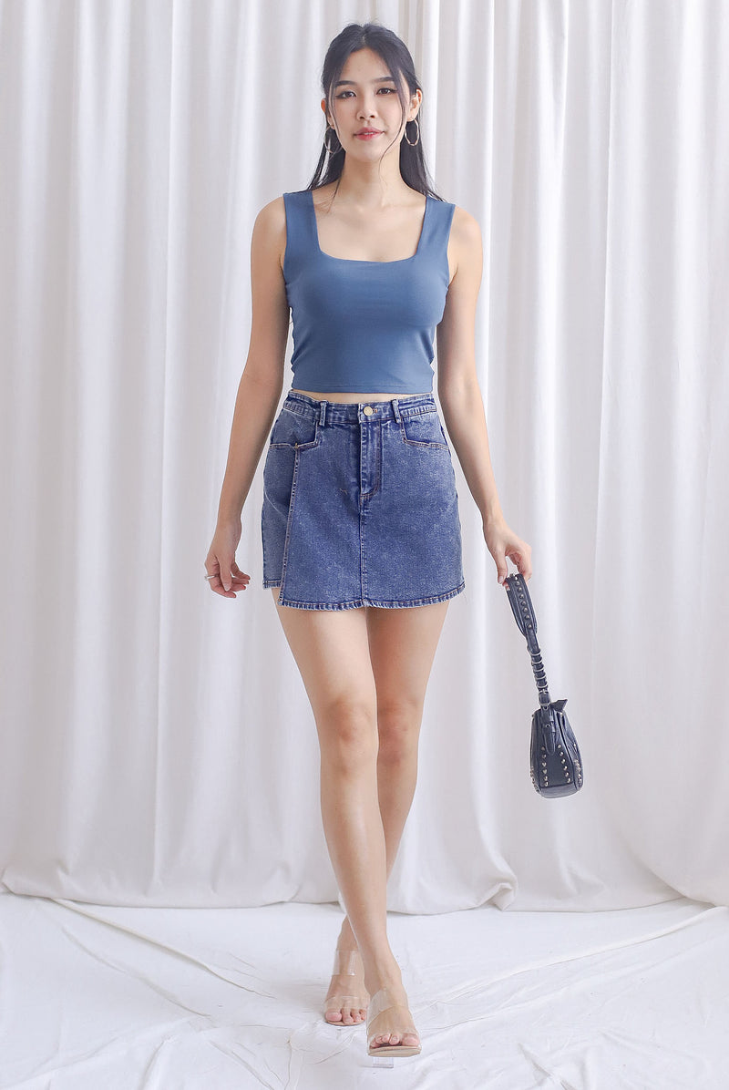 Ruperta Padded Cropped Square Neck Top In Steel Blue