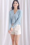 Carter Ribbed Buttons Cardigan In Blue