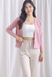 Carter Ribbed Buttons Cardigan In Pink