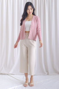 Carter Ribbed Buttons Cardigan In Pink