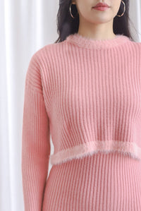 Cassidy Two Piece Furry Knit Set In Pink