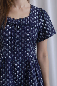 *Restocked* Catrina Diamond Lattice Trim Sleeved Midi Dress In Midnight Blue