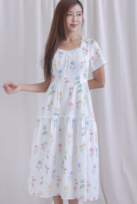 *Restocked* Catrina Diamond Lattice Trim Sleeved Midi Dress In White