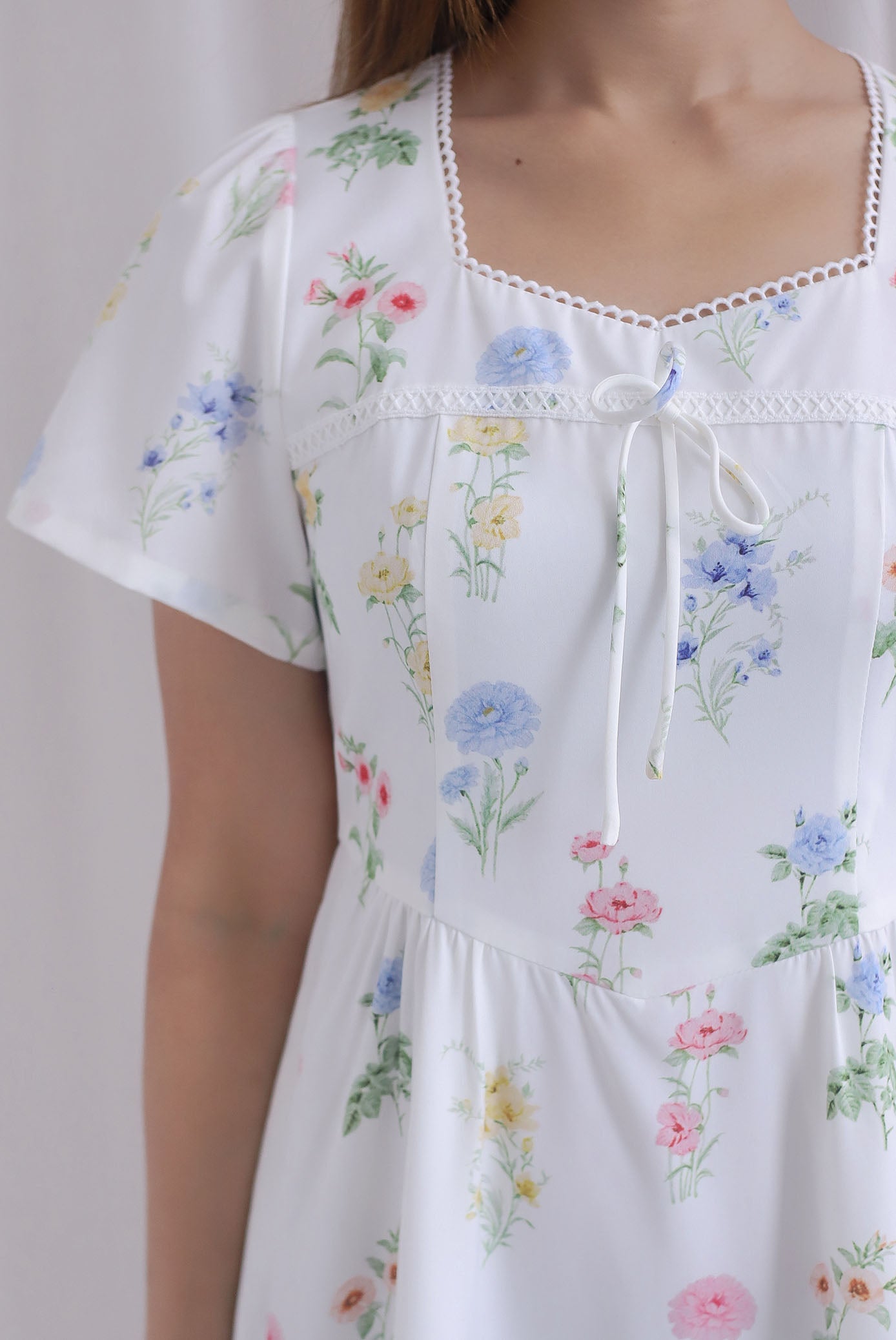 *Restocked* Catrina Diamond Lattice Trim Sleeved Midi Dress In White