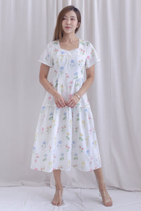 *Restocked* Catrina Diamond Lattice Trim Sleeved Midi Dress In White